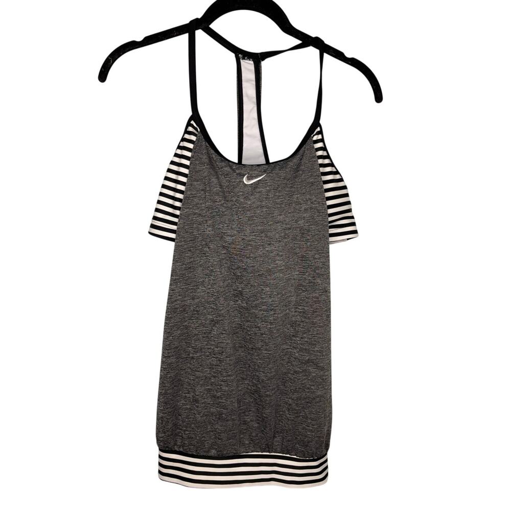 Nike Swim Tankini Top Texture Stripe Layered XL Black White Gray Swimsuit